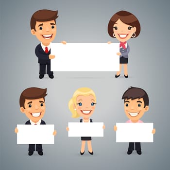 Businessmen With Blank Placard. In the EPS file, each element is grouped separately. Clipping paths included in additional jpg format.