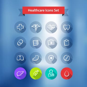 Hospital Blur Background With Flat Icons Set. In the EPS file, each element is grouped separately. Clipping paths included in additional jpg format.
