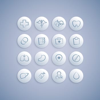 Set of Medical Icons on Pills. In the EPS file, each element is grouped separately. Clipping paths included in additional jpg format.