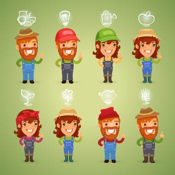 Farmers with Icons Set. In the EPS file, each element is grouped separately. Clipping paths included in additional jpg format.