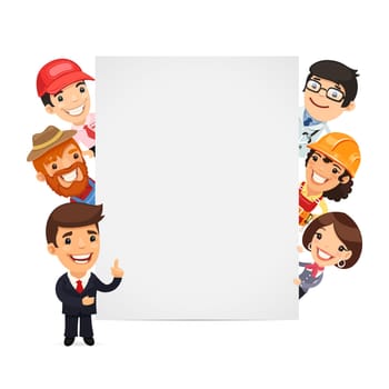 Diverse Professional Presenting Empty Vertical Banner. In the EPS file, each element is grouped separately. Clipping paths included in additional jpg format.