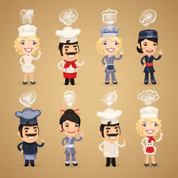 Chefs with Icons Set. In the EPS file, each element is grouped separately. Clipping paths included in additional jpg format.