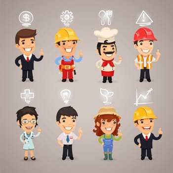 Professions Characters with Icons. In the EPS file, each element is grouped separately. Clipping paths included in additional jpg format.
