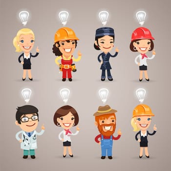 Set Of The Different Profession Characters With Idea Signs Above Their Heads. In the EPS file, each element is grouped separately. Clipping paths included in additional jpg format.