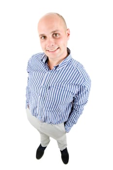 young casual man full body in a white background