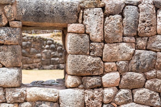 Incan wall of Pukapukara fortress near Cuzco, Peru