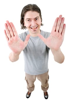 young casual man full body in a white background