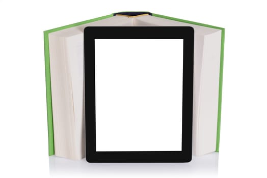 Education with tablet. Isolated on white background