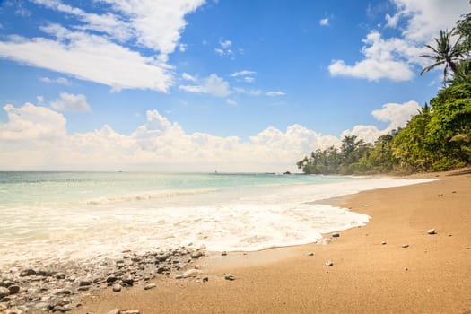 Scenic view of an empty beach in Corcovado National Park in Costa Rica
