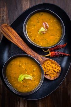 Red lentil curry soup with hot chilli and Thai basil