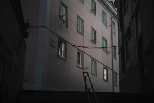 lisbon facade apartment building windows cloudy