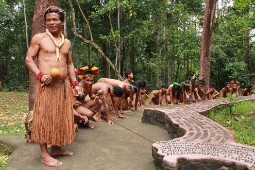 porto seguro, bahia / brazil - october 20, 2012: Indians of the Pataxo etina are seen in the Monte Pascoal National Park in Porto Seguro.