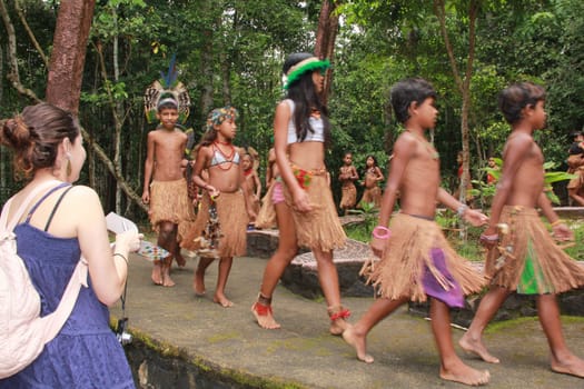 porto seguro, bahia / brazil - october 20, 2012: Indians of the Pataxo etina are seen in the Monte Pascoal National Park in Porto Seguro.