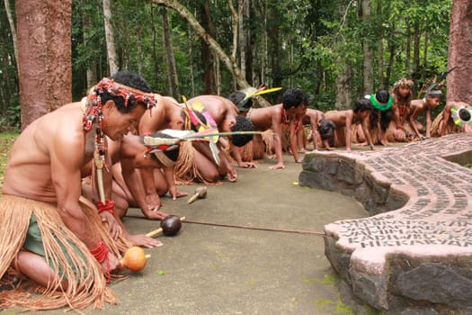 porto seguro, bahia / brazil - october 20, 2012: Indians of the Pataxo etina are seen in the Monte Pascoal National Park in Porto Seguro.
