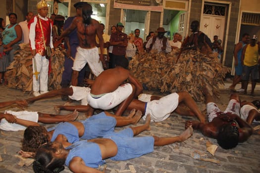 santo amaro, bahia / brazil - january 25, 2013: cultural group performs folklore game  "Nego Fugido"", where slaves escape from prison and are captured."