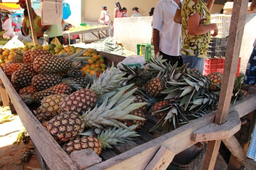 conde, bahia / brazil - september 7, 2012: Pineapples are seen for sale in open market in the city of Conde.