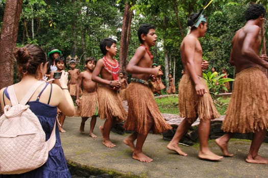 porto seguro, bahia / brazil - october 20, 2012: Indians of the Pataxo etina are seen in the Monte Pascoal National Park in Porto Seguro.