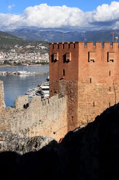 Ancient Bedesten Alanya fortress main tower. Turkey.