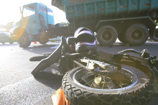 salvador, bahia / brazil - may 30, 2016: Motorcyclist died while colliding his motorcycle with the front bumper of the bucket in the neighborhood of Pirajá in Salvador.