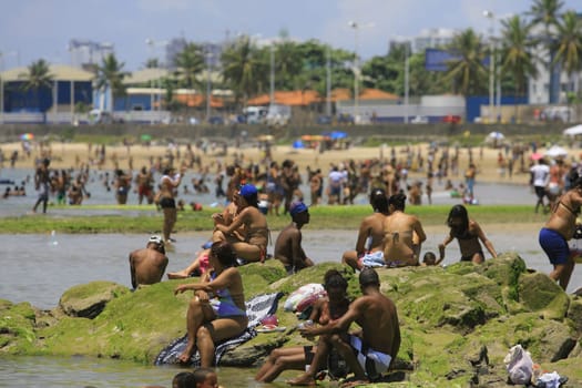 salvador, bahia / brazil - January 1, 2014: People are seen at Itapua Beach in the city of Salvador.