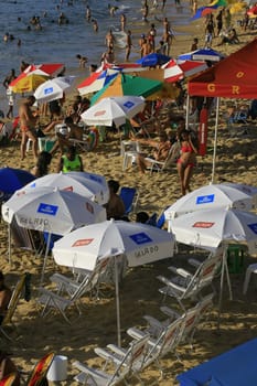 salvador, bahia / brazil - april 22, 2014: People are seen at Porto da Barra beach in Salvador city.