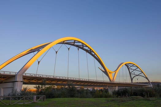 Ibn Firnas Bridge, Cordoba, Spain. View from river Guadalquivir bank