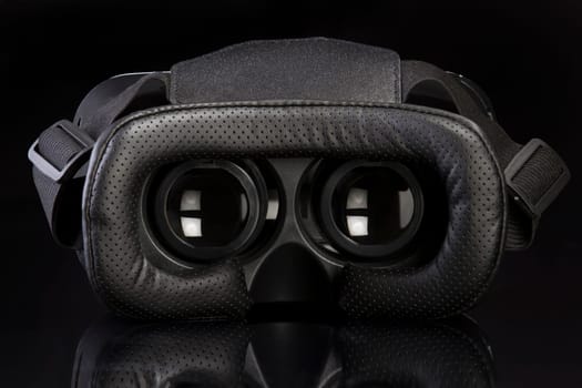 Virtual reality glasses vrl on glossy black background. 3d glasses