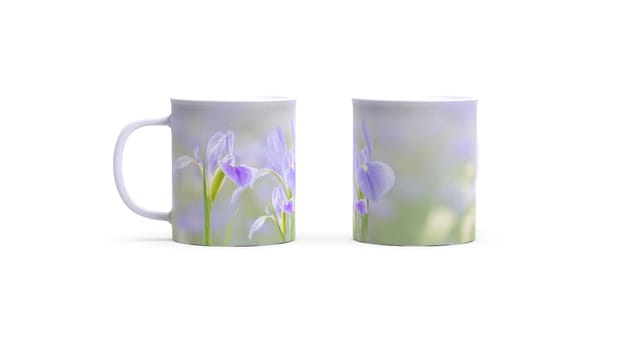 The 3d rendering of iris flower on the coffee cup