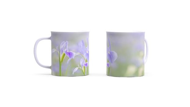 The 3d rendering of iris flower on the coffee cup