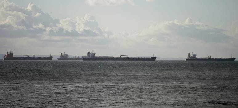 salvador, bahia / brazil - agsto 22, 2014: Ships are seen anchored in Todos os Santos Bay in the city of Salvador.......