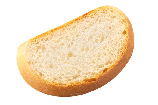 Bread baguette slice isolated, top view