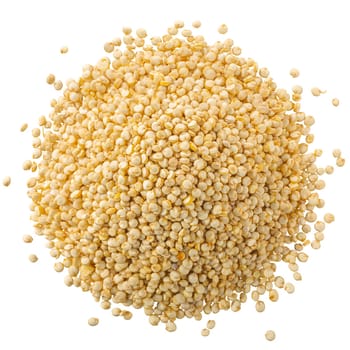 Pile of quinoa, an edible seeds of Chenopodium quinoa, isolated, top view