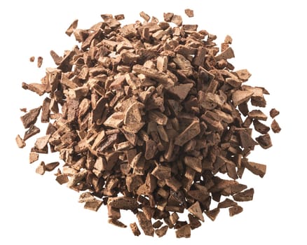 Pile of granulated freeze-dried instant chicory drink, a source of dietary inulin, isolated, top view
