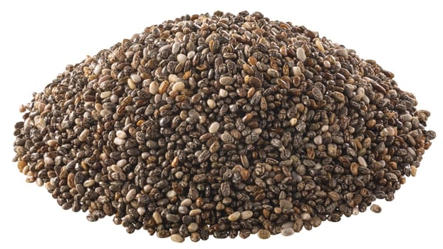 Pile of chia seeds (Salvia hispanica), isolated