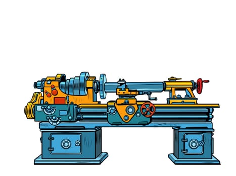 lathe, industrial mechanism apparatus machine. Pop art retro vector illustration kitsch vintage 50s 60s style