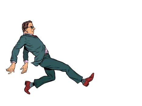 businessman kicking is a dangerous move. Pop art retro vector illustration kitsch vintage 50s 60s style
