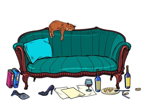 cat mess room. Pop art retro vector illustration kitsch vintage 50s 60s style