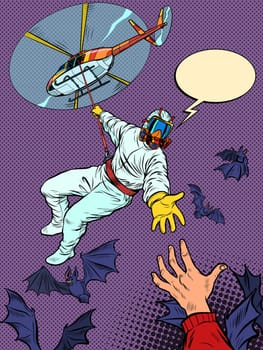 wild animals bats are vectors of infection, the risk of an epidemic. Pop art retro vector illustration kitsch vintage 50s 60s style