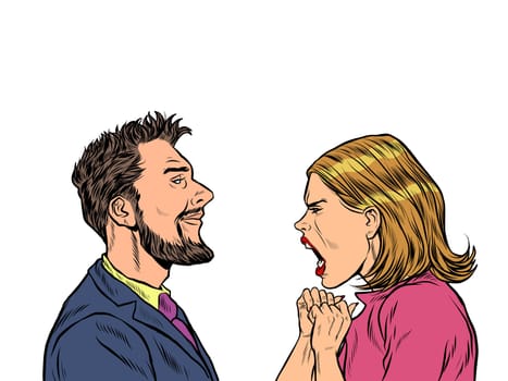 man and woman dispute emotions scream. Pop art retro vector illustration vintage kitsch 50s 60s style
