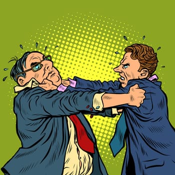 businessmen fighting, conflict competition. Pop art retro vector illustration kitsch vintage 50s 60s style