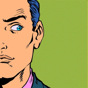 anxious man looking. Pop art retro vector illustration vintage kitsch 50s 60s style