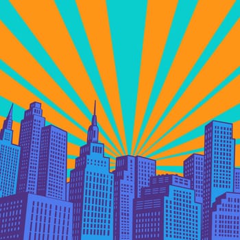 Modern city skyscrapers. Pop art retro vector illustration 50s 60s style