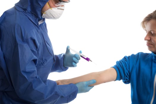 doctor in protective gloves give vacina to women