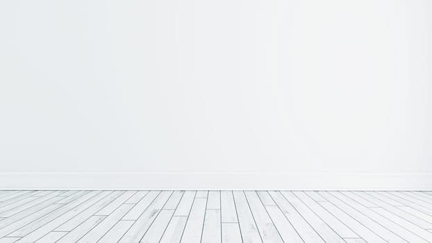 Modern empty room with white wall and parquet floor interior.3D rendering