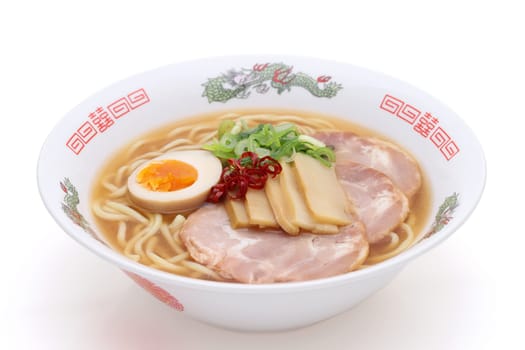 Japanese Miso soup ramen noodles on white background