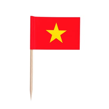 Miniature paper flag Vietnam. Isolated Vietnamese toothpick flag pointer on white background.