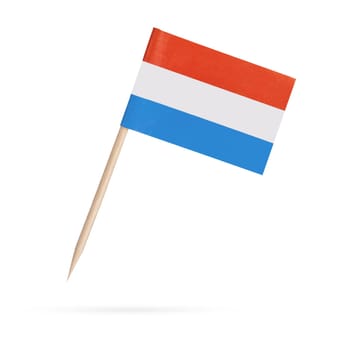 Miniature paper flag Luxembourg. Isolated Luxembourgian toothpick flag pointer on white background. With shadow below
