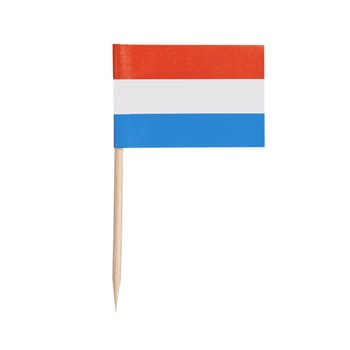 Miniature paper flag Luxembourg. Isolated Luxembourgian toothpick flag pointer on white background.