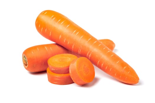 Fresh carrots isolated on white background. Close up of carrots.
