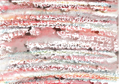 With wax chalk crayons handpaintet watercolor wash background from the primary colors red, blue and yellow